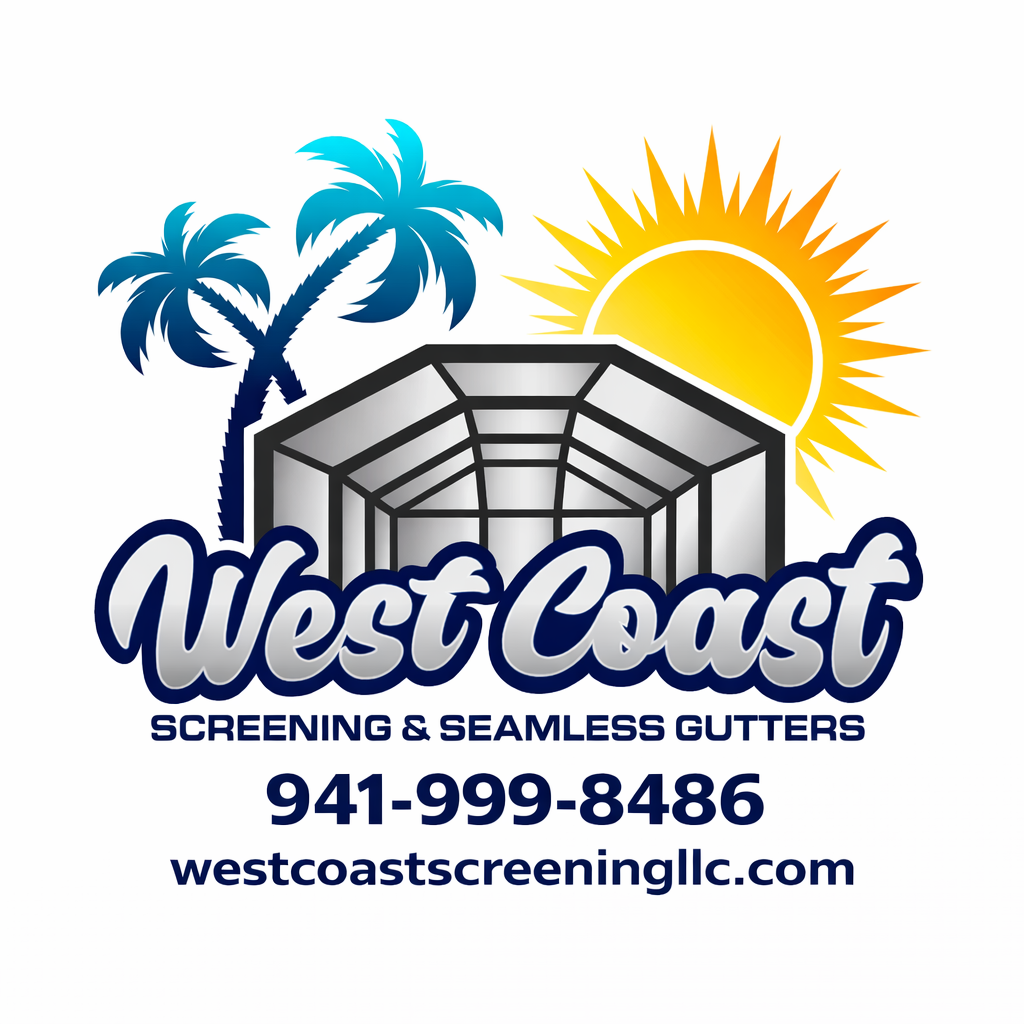 West Coast Screening and Seamless Gutters LLC logo — pool cage, screen enclosure, rescreening and seamless gutter contractor in Punta Gorda, Florida